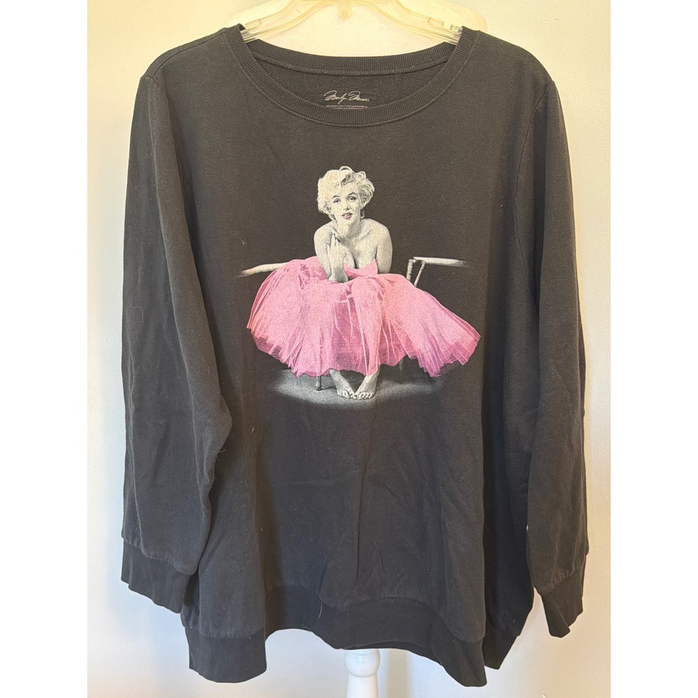Marilyn Monroe Pink Tutu Graphic Sweatshirt Black Crew Neck Plus Size 5X